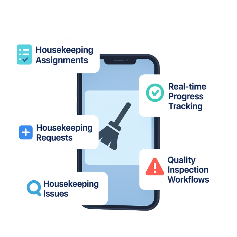 Housekeeping management interface with room assignments and progress tracking